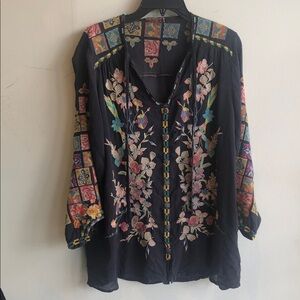 Johnny Was Multicolor Embroidered Blouse